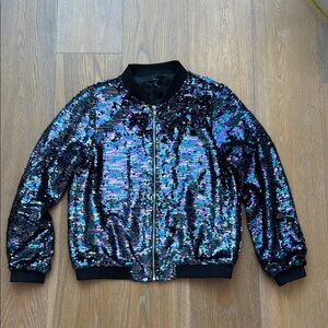 Soprano Holographic Rainbow Sequin Bomber Jacket